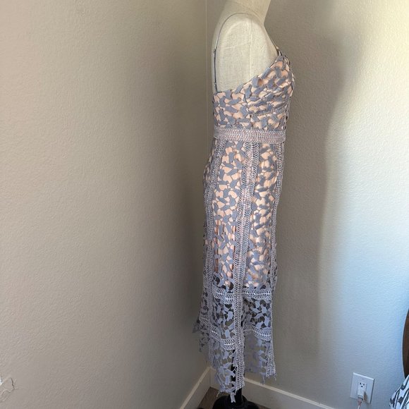 Anthropologie HD In Paris Lace Midi Dress V Neck Spaghetti Straps Grey Pink Colo - Picture 4 of 9